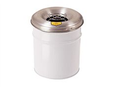 Justrite 26626W Cease-Fire Ash And Cigarette Butt Receptacle Drum With Aluminum Head W/Grill Guard, 6 Gallon, White