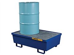 Justrite 28610 Steel Pallet With Galvanized Steel Bar Grating, Forklift Pockets, 2 Drum, Blue Powder Coat Finish
