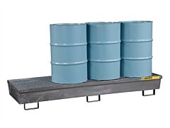 Justrite 28613 Steel Pallet W/Galvanized Steel Bar Grating, Forklift Pockets, 4 Drum In-Line, Galvanized Finish