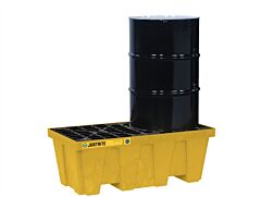 Justrite 28624 Ecopolyblend Spill Control Pallet With Drain, 2 Drum, 30% Recycled Polyethylene, Yellow
