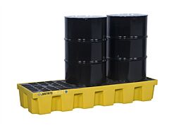 Justrite 28628 Ecopolyblend Spill Control Pallet With Drain, 3 Drum, 30% Recycled Polyethylene, Yellow
