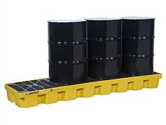 Justrite 28630 Ecopolyblend Spill Control Pallet, 4 Drum In-Line, 30% Recycled Polyethylene, Yellow