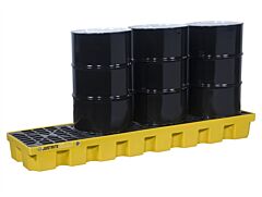 Justrite 28632 Ecopolyblend Spill Control Pallet With Drain, 4 Drum In-Line, 30% Recycled Polyethylene, Yellow