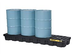 Justrite 28633 Ecopolyblend Spill Control Pallet With Drain, 4 Drum In-Line, 100% Recycled Polyethylene, Black