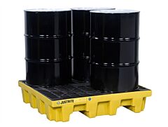Justrite 28634 Ecopolyblend Spill Control Pallet, 4 Drum Square, 30% Recycled Polyethylene, Yellow