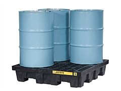Justrite 28637 Ecopolyblend Spill Control Pallet With Drain, 4 Drum Square, 100% Recycled Polyethylene, Black