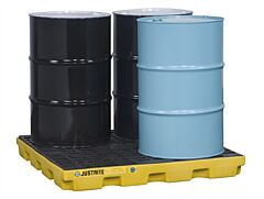 Justrite 28656 Ecopolyblend Accumulation Center, 4 Drum, 30% Recycled Polyethylene, Yellow