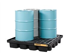 Justrite 28673 Ecopolyblend Low Line Pallet For 4-Drum Drumshed, 100% Recycled Polyethylene, Black