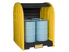 Justrite 28676 Ecopolyblend Drumshed With Rolltop Doors, Accommodates 4 Drums, Optional Ramp, Poly