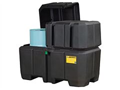 Justrite 28683 Ecopolyblend Double Drum Collection Center, Dual Covers, Forklift Channels, Recycled Content, Black