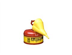 Justrite 7110110 Type I Steel Safety Can For Flammables, Funnel 11202Y, 1 Gallon, Stainless Steel Flame Arrester, Self Closing Lid, Red