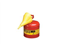 Justrite 7120110 Type I Steel Safety Can For Flammables, Funnel 11202Y, 2 Gallon, Stainless Steel Flame Arrester, Self Closing Lid, Red