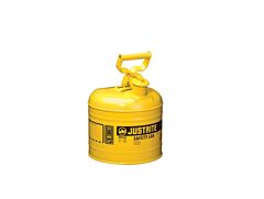 Justrite 7120200 Type I Steel Safety Can For Flammables, 2 Gallon, Stainless Steel Flame Arrester, Self-Close Lid, Yellow