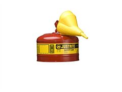 Justrite 7125110 Type I Steel Safety Can For Flammables, Funnel 11202Y, 2.5 Gallon, Stainless Steel Flame Arrester, Self Closing Lid, Red