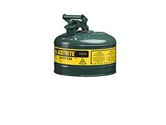 Justrite 7125400 Type I Steel Safety Can For Flammables, 2.5 Gallon, Stainless Steel Flame Arrester, Self-Close Lid, Green
