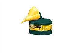 Justrite 7125410 Type I Steel Safety Can For Flammables, Funnel 11202Y, 2.5 Gallon, Stainless Steel Flame Arrester, Self Closing Lid, Green