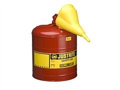 Justrite 7150110 Type I Steel Safety Can For Flammables, Funnel 11202Y, 5 Gallon, Stainless Steel Flame Arrester, Self Closing Lid, Red