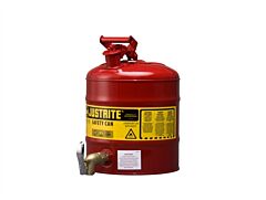 Justrite 7150150 Type I Shelf Safety Can, 5 Gallon, Bottom 08902 Faucet, Stainless Steel Flame Arrester, Steel, Red