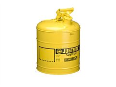 Justrite 7150200 Type I Steel Safety Can For Flammables, 5 Gallon, Stainless Steel Flame Arrester, Self-Close Lid, Yellow