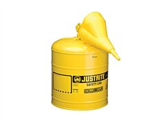 Justrite 7150210 Type I Steel Safety Can For Flammables, Funnel 11202Y, 5 Gallon, Stainless Steel Flame Arrester, Self Closing Lid, Yellow