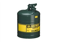 Justrite 7150400 Type I Steel Safety Can For Flammables, 5 Gallon, Stainless Steel Flame Arrester, Self-Close Lid, Green