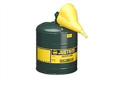 Justrite 7150410 Type I Steel Safety Can For Flammables, Funnel 11202Y, 5 Gallon, Stainless Steel Flame Arrester, Self Closing Lid, Green