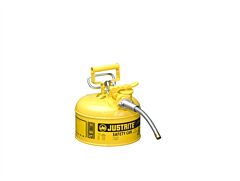 Justrite 7210220 Type Ii Accuflow Steel Safety Can For Flammables, 1 Gallon, Stainless Steel Flame Arrester, 5/8" Metal Hose, Yellow