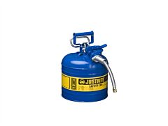 Justrite 7220320 Type Ii Accuflow Steel Safety Can For Flammables, 2 Gallon, Stainless Steel Flame Arrester, 5/8" Metal Hose, Blue