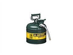 Justrite 7220420 Type Ii Accuflow Steel Safety Can For Flammables, 2 Gallon, Stainless Steel Flame Arrester, 5/8" Metal Hose, Green