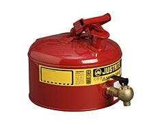 Justrite 7225140 Type I Shelf Safety Can, 2.5 Gallon, Bottom 08540 Faucet, Stainless Steel Flame Arrester, Steel, Red