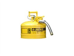 Justrite 7225230 Type Ii Accuflow Steel Safety Can For Flammables, 2.5 Gallon, Stainless Steel Flame Arrester, 1" Metal Hose, Yellow