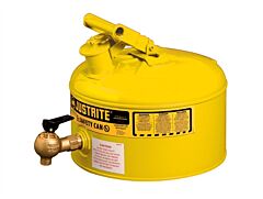 Justrite 7225240 Type I Shelf Safety Can, 2.5 Gallon, Bottom 08540 Faucet, Stainless Steel Flame Arrester, Steel, Yellow