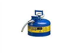 Justrite 7225320 Type Ii Accuflow Steel Safety Can For Flammables, 2.5 Gallon, Flame Arrester, 5/8" Metal Hose, Blue