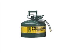 Justrite 7225420 Type Ii Accuflow Steel Safety Can For Flammables, 2.5 Gallon, Flame Arrester, 5/8" Metal Hose, Green