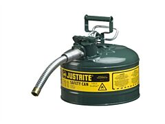 Justrite 7225430 Type Ii Accuflow Steel Safety Can For Flammables, 2.5 Gallon, Stainless Steel Flame Arrester, 1" Metal Hose, Green