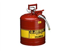 Justrite 7250120 Type Ii Accuflow Steel Safety Can For Flammables, 5 Gallon, Stainless Steel Flame Arrester, 5/8" Metal Hose, Red