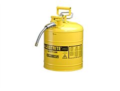 Justrite 7250220 Type Ii Accuflow Steel Safety Can For Flammables, 5 Gallon, Stainless Steel Flame Arrester, 5/8" Metal Hose, Yellow