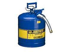 Justrite 7250330 Type Ii Accuflow Steel Safety Can For Flammables, 5 Gallon, Stainless Steel Flame Arrester, 1" Metal Hose, Blue