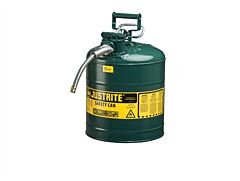 Justrite 7250420 Type Ii Accuflow Steel Safety Can For Flammables, 5 Gallon, Stainless Steel Flame Arrester, 5/8" Metal Hose, Green