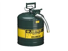 Justrite 7250430 Type Ii Accuflow Steel Safety Can For Flammables, 5 Gallon, Stainless Steel Flame Arrester, 1" Metal Hose, Green