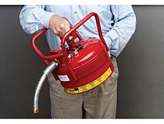 Justrite 7325130 Type Ii Accuflow D.O.T. Steel Safety Can, 2.5 Gallon, 1" Metal Hose, Flame Arrester, Roll Bars, Red