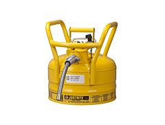 Justrite 7325220 Type Ii Accuflow D.O.T. Steel Safety Can, 2.5 Gal, 5/8" Metal Hose, Flame Arrester, Roll Bars, Yellow