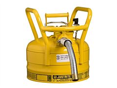 Justrite 7325230 Type Ii Accuflow D.O.T. Steel Safety Can, 2.5 Gallon, 1" Metal Hose, Flame Arrester, Roll Bars, Yellow