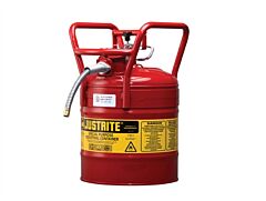 Justrite 7350110 Type Ii Accuflow D.O.T. Steel Safety Can, 5 Gallon, 5/8" Metal Hose, Flame Arrester, Roll Bars, Red