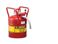 Justrite 7350130 Type Ii Accuflow D.O.T. Steel Safety Can, 5 Gallon, 1" Metal Hose, Flame Arrester, Roll Bars, Red
