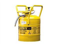 Justrite 7350210 Type Ii Accuflow D.O.T. Steel Safety Can, 5 Gallon, 5/8" Metal Hose, Flame Arrester, Roll Bars, Yellow