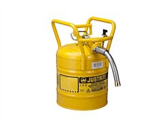 Justrite 7350230 Type Ii Accuflow D.O.T. Steel Safety Can, 5 Gallon, 1" Metal Hose, Flame Arrester, Roll Bars, Yellow