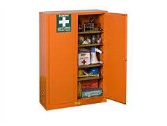 Justrite 860001 Emergency Preparedness Storage Cabinet For Supplies, Gloalert Labels, 4 Shelves, 2 Keys, Orange.