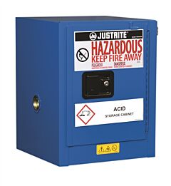 Justrite 860428 Sure-Grip Ex Countertop Hazardous Material Stl Safety Cabinet, Capacity 4 Gal, 1 Shelf 1 S/C Dr, Rylblu