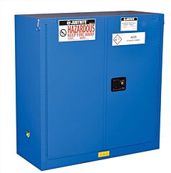 Justrite 863028 Sure-Grip Ex Hazardous Material Steel Safety Cabinet, Capacity 30 Gallon, 1 Shelf, 2 Self-Close Doors, Royal Blue